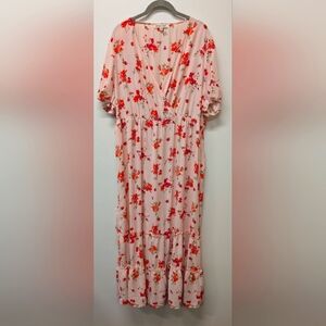 3X Inspired Hearts Floral Dress Pink Wrap Top Tiered Maxi Bohemian Fairy Cottage